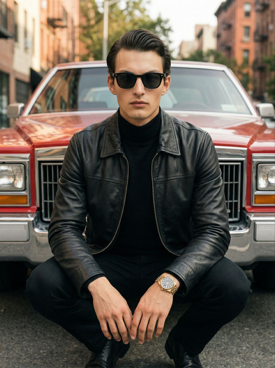 Urban Street Man Red Car Portrait