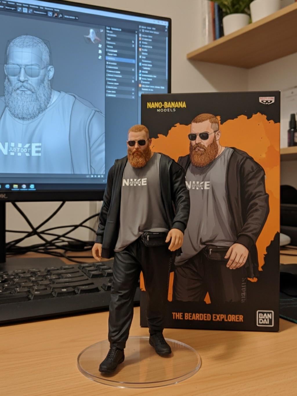 Bearded Figurine On Desk With Computer Monitor