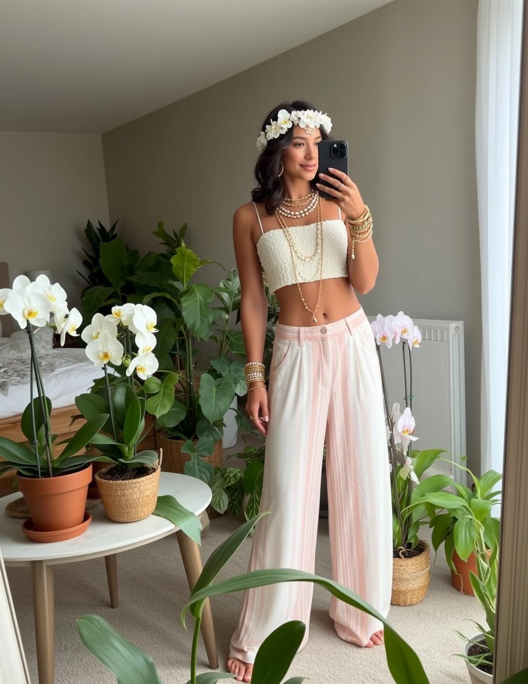 Bohemian Bedroom Selfie White Flower Crown reference photo