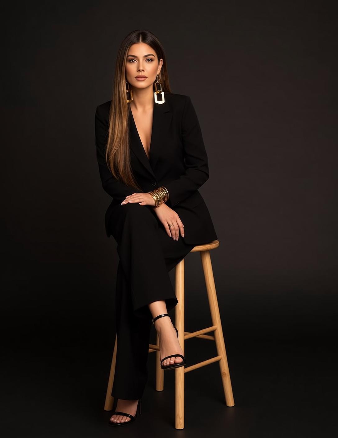 Luxury Long Straight Brown Fair Black Blazer reference photo