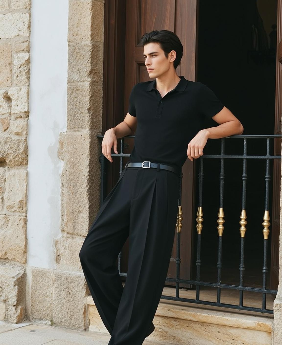 Young Dark Short Styled Fair Black Short-sleeved reference photo