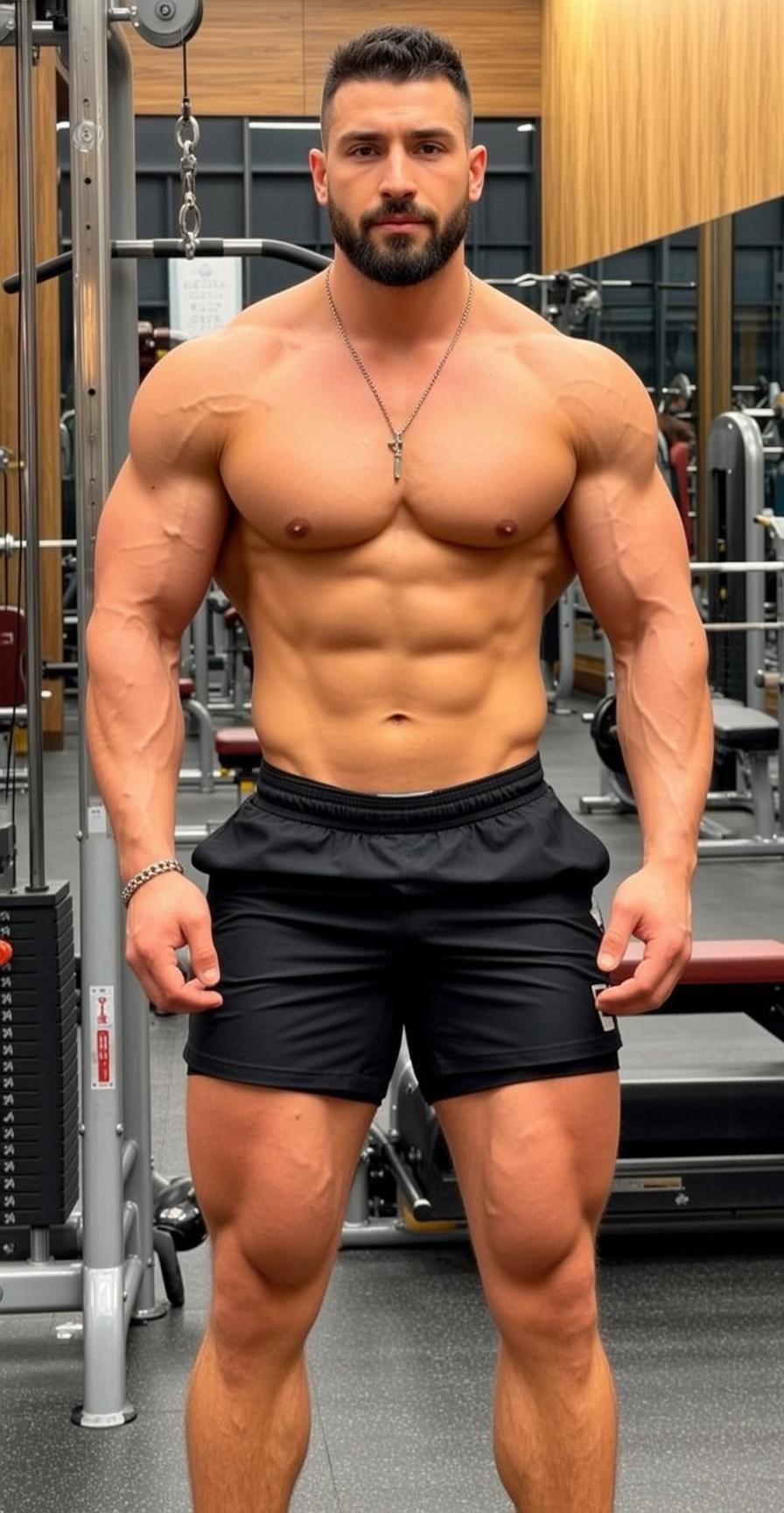 Muscular Short Dark Hair Tanned Skin Black reference photo