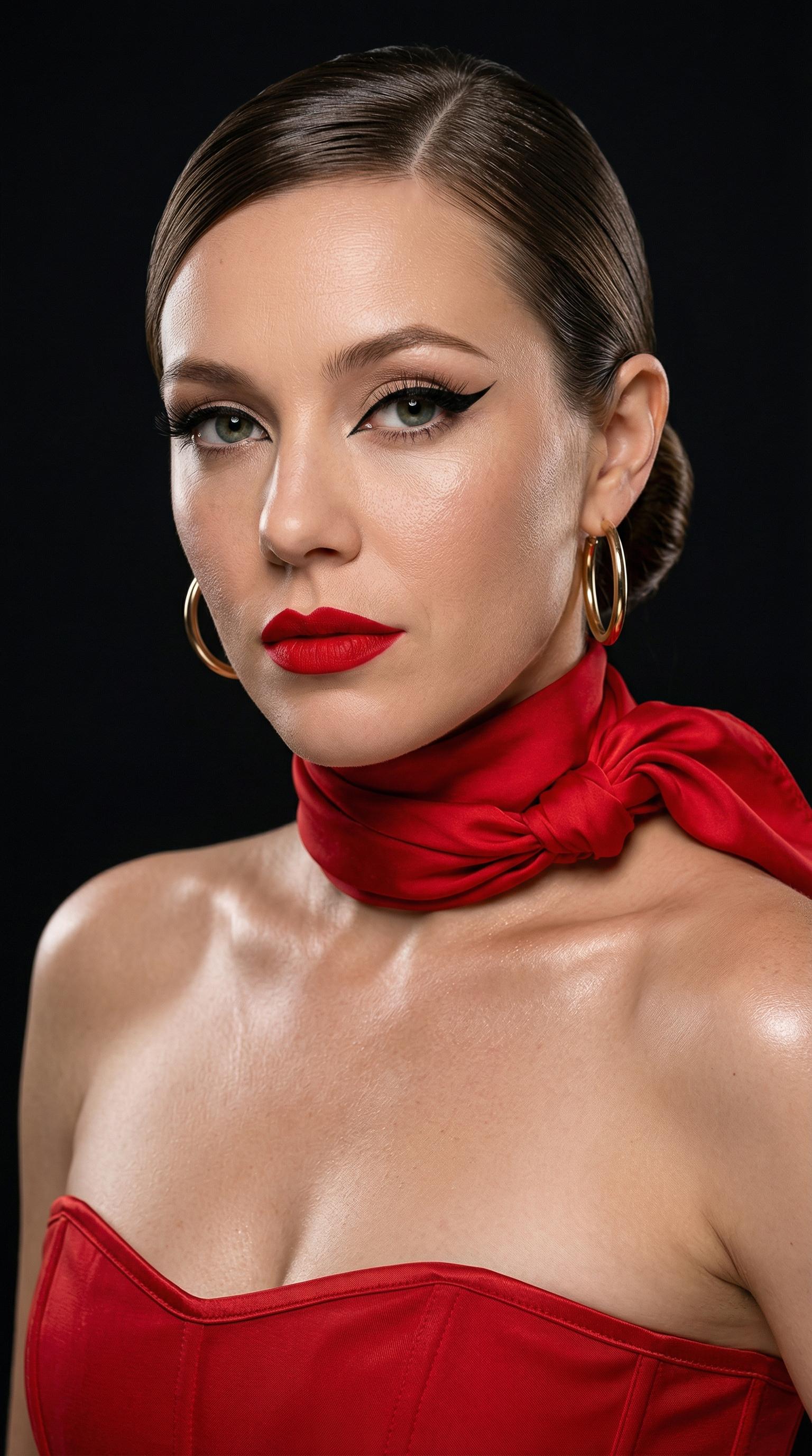 Pinup Hollywood Chic Woman Red Lips Cat Eye