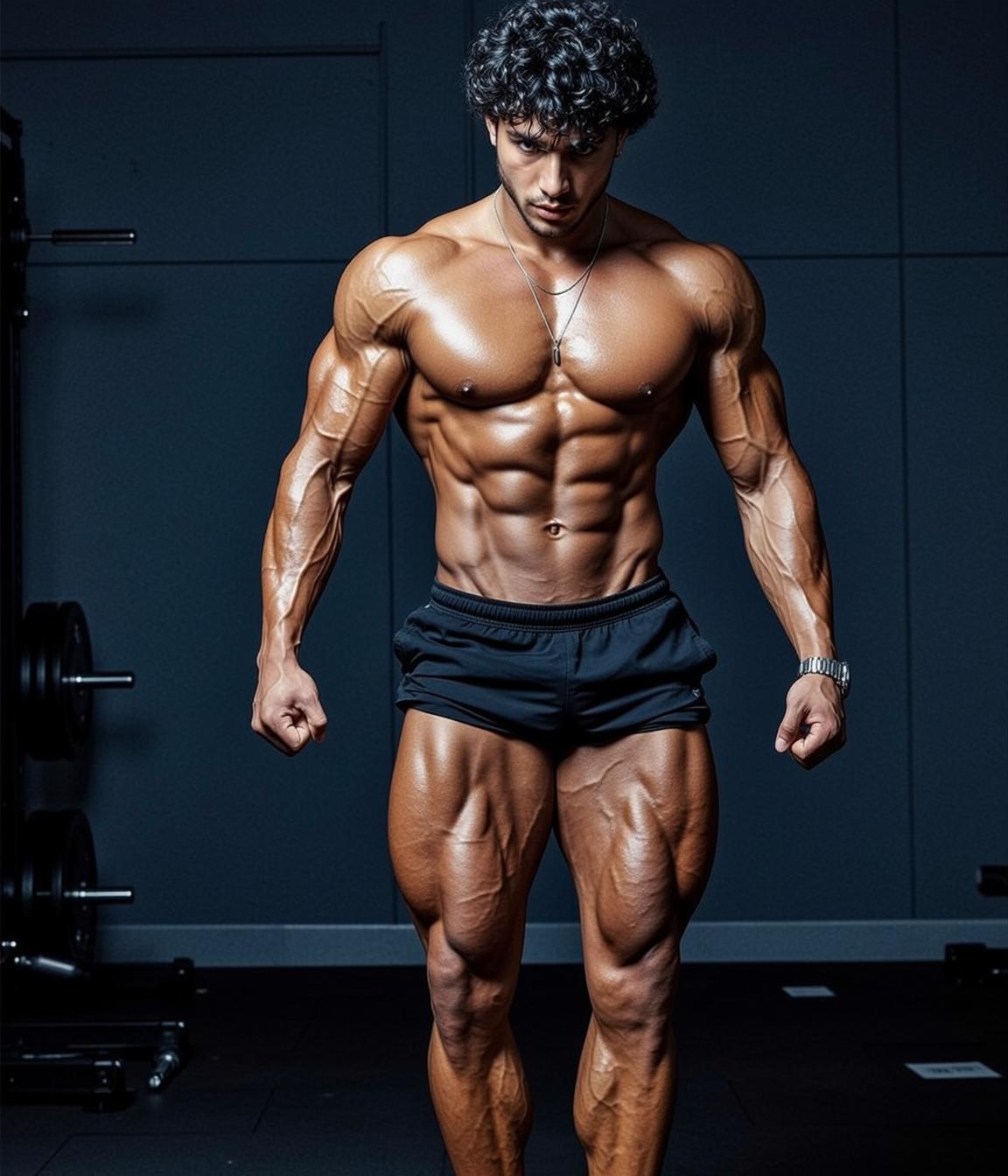 Muscular Curly Black Hair Tan Skin Visible reference photo