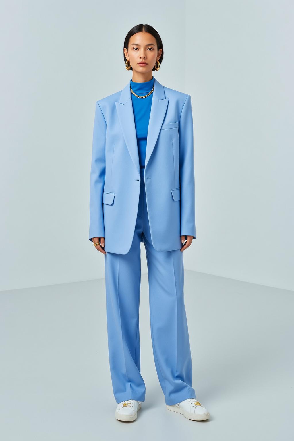 Blue Turtleneck Wide Leg Trousers Studio Fashion reference photo