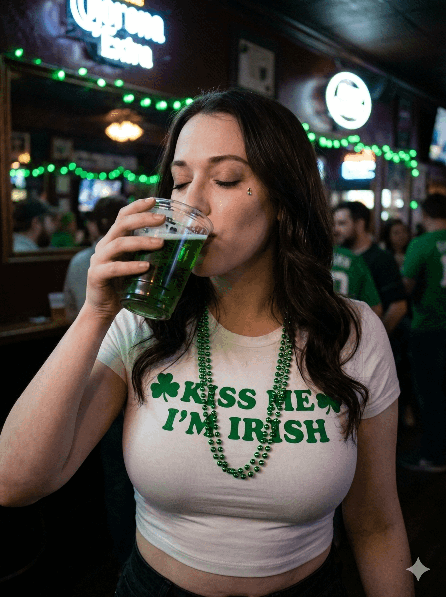 Irish Bar Woman Drinking Green Cocktail Neon Sign