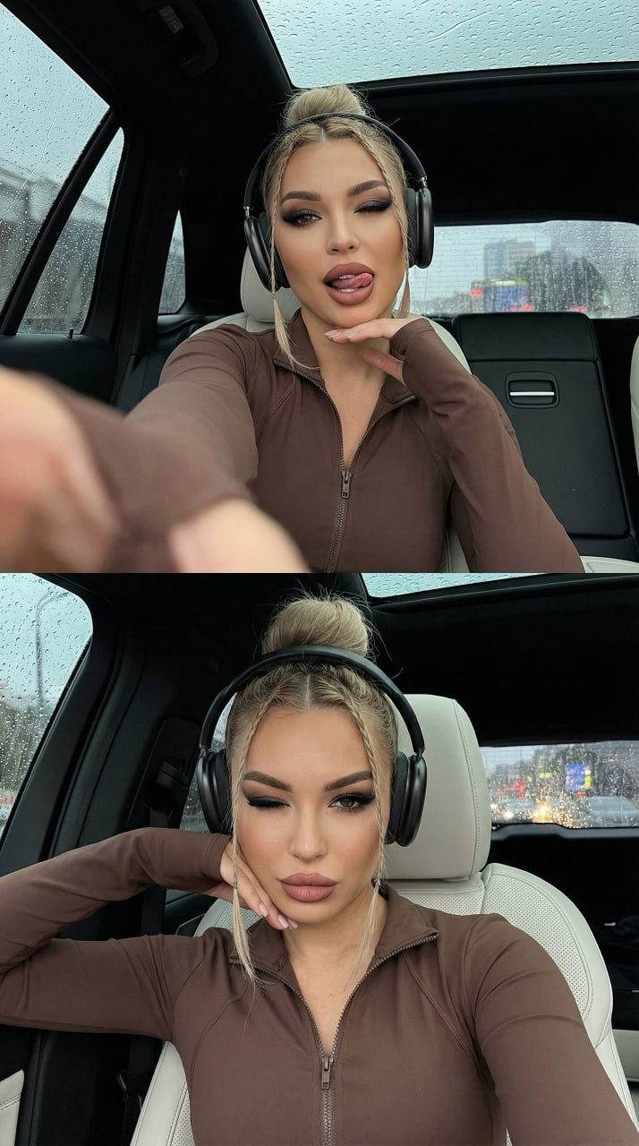 Girl Car Selfie Rain Panoramic Sunroof White Leather
