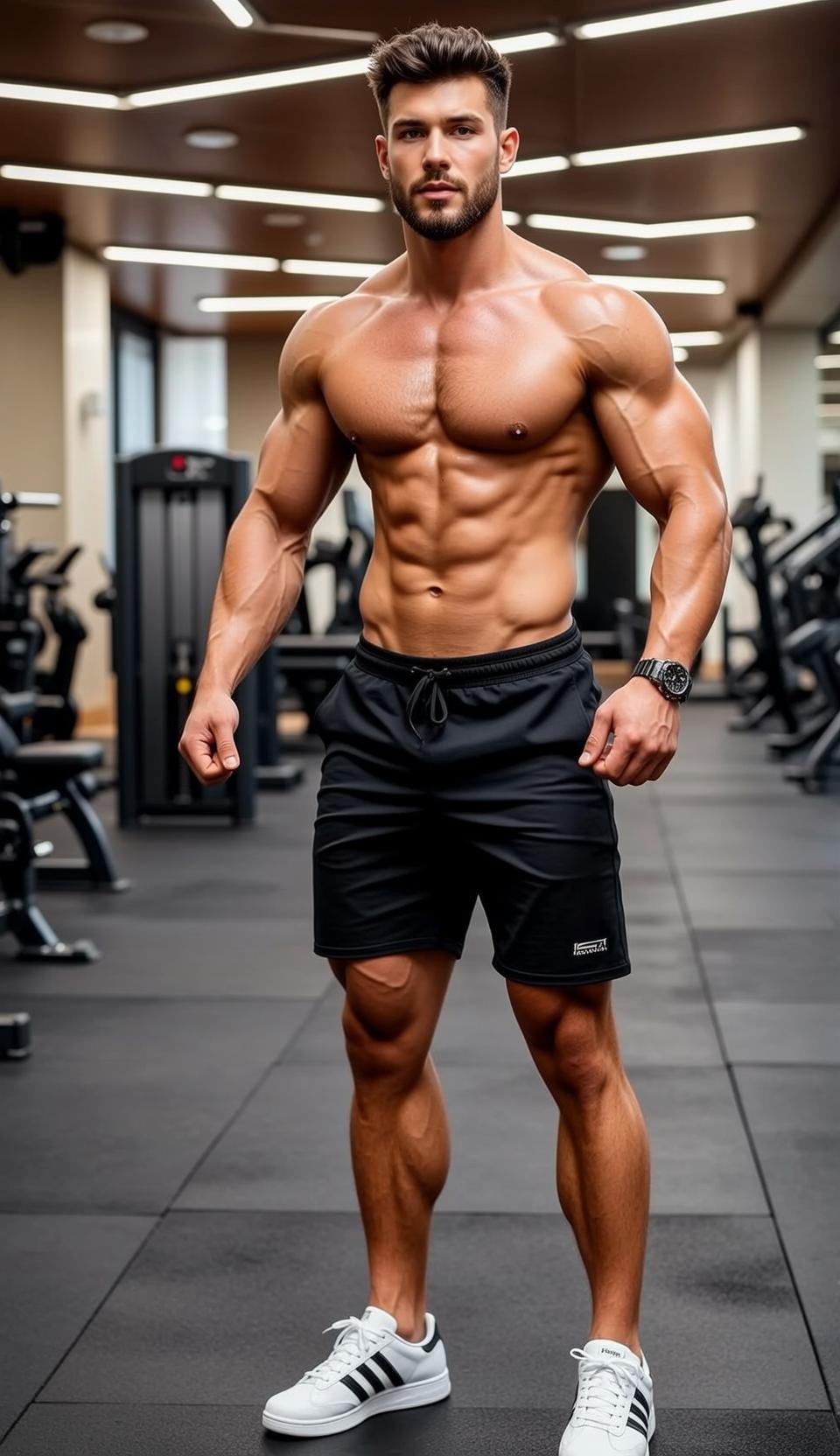 Muscular Short Dark Styled Tanned Defined Muscles reference photo