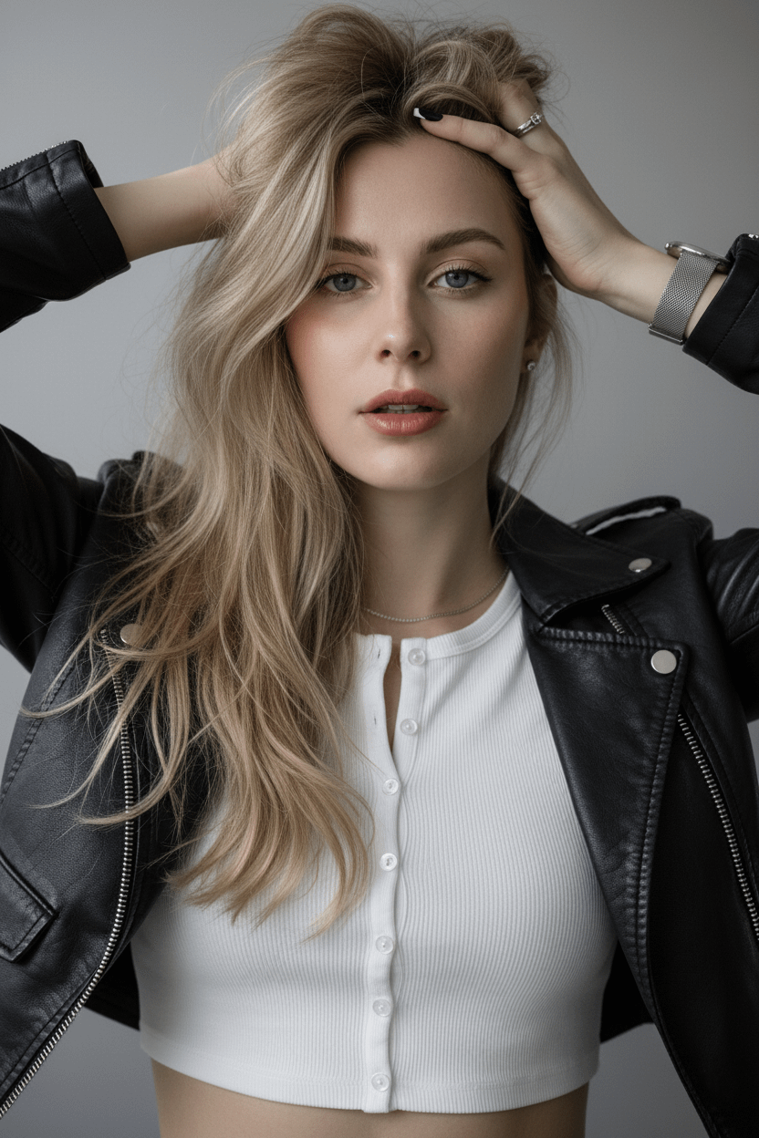 White Crop Top Messy Hair Dawn Gray Eyes
