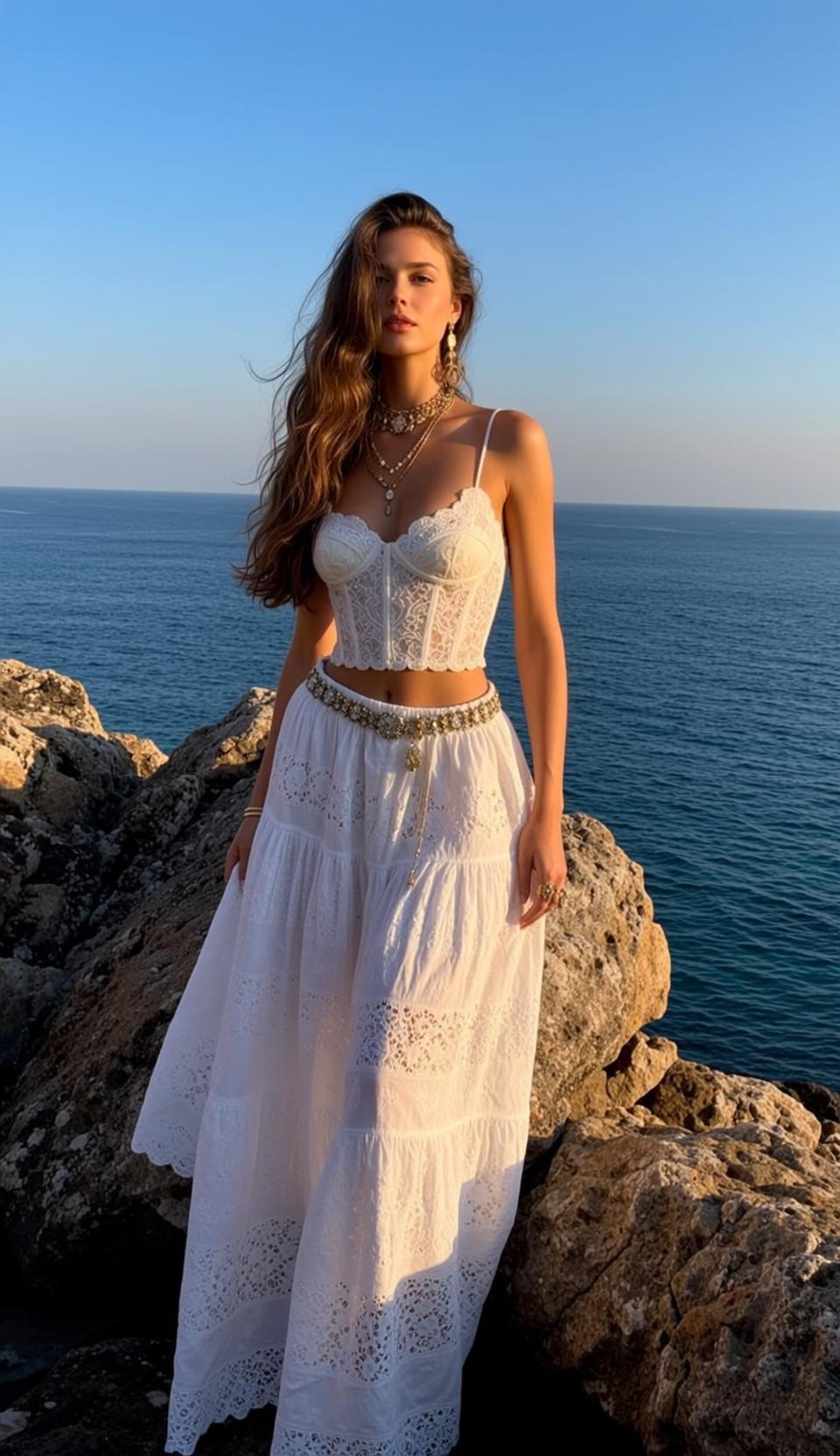 White Corset Rocky Coast Sunset reference photo