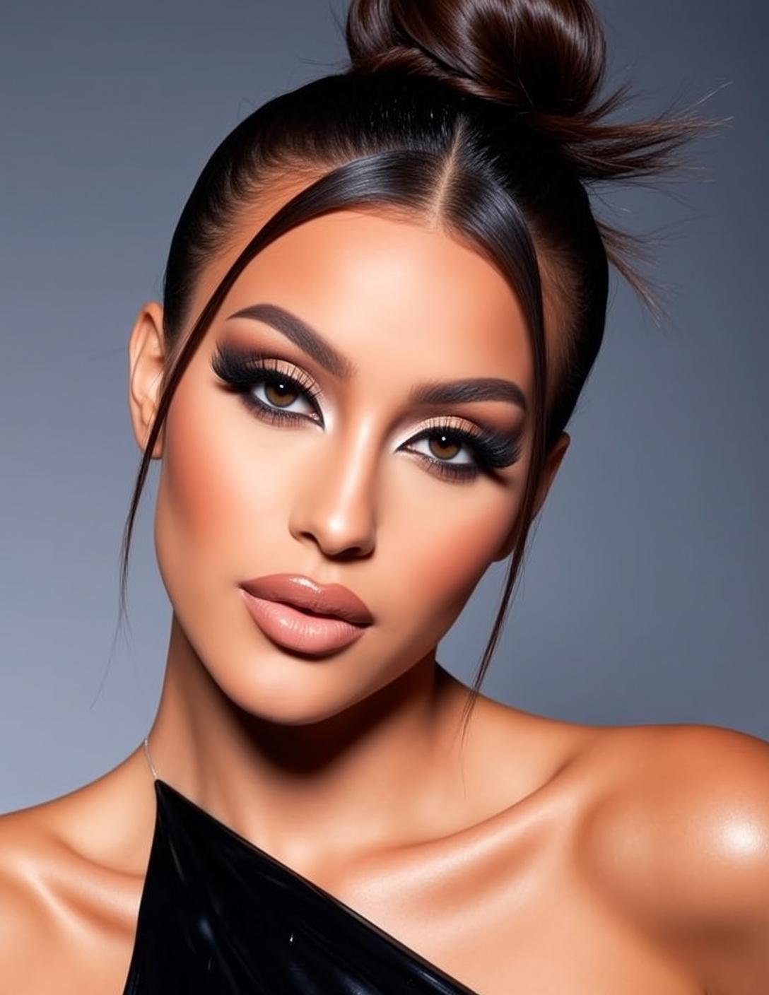 Makeup Young Dark Brown Hair Styled High reference photo