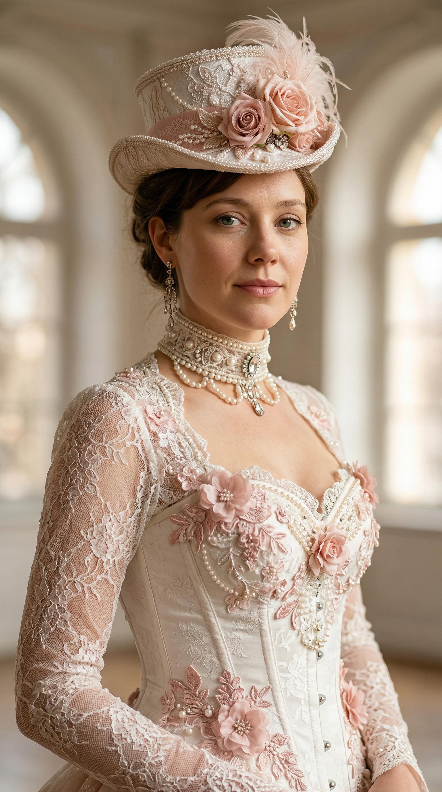 Victorian Rococo Couture Waist Up Portrait Elegant Poise