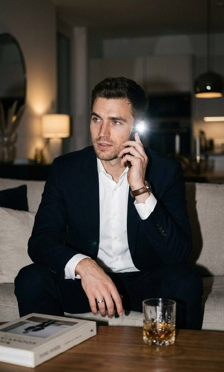 Realistic Man Phone Flash Modern Home