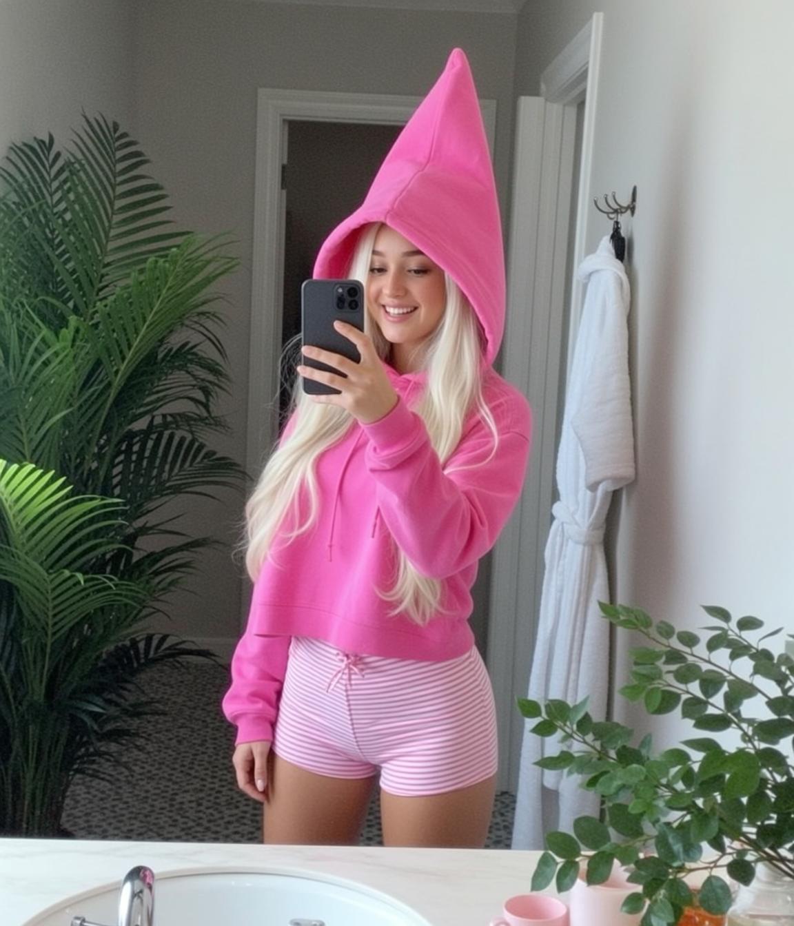 Pink Hoodie Bathroom Selfie reference photo