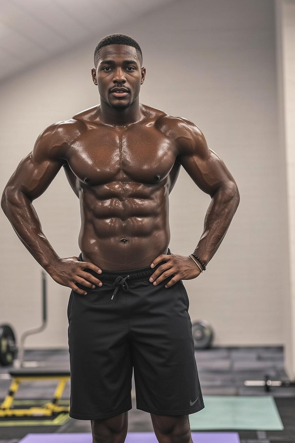 Muscular Black Short Hair Dark Skin Athletic reference photo