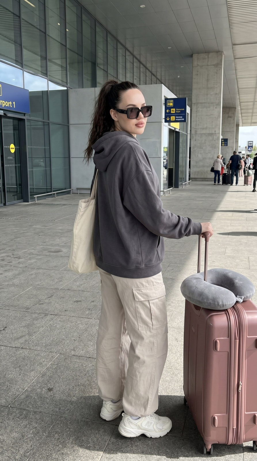 Airport Terminal Girl Oversized Hoodie Cargo Pants