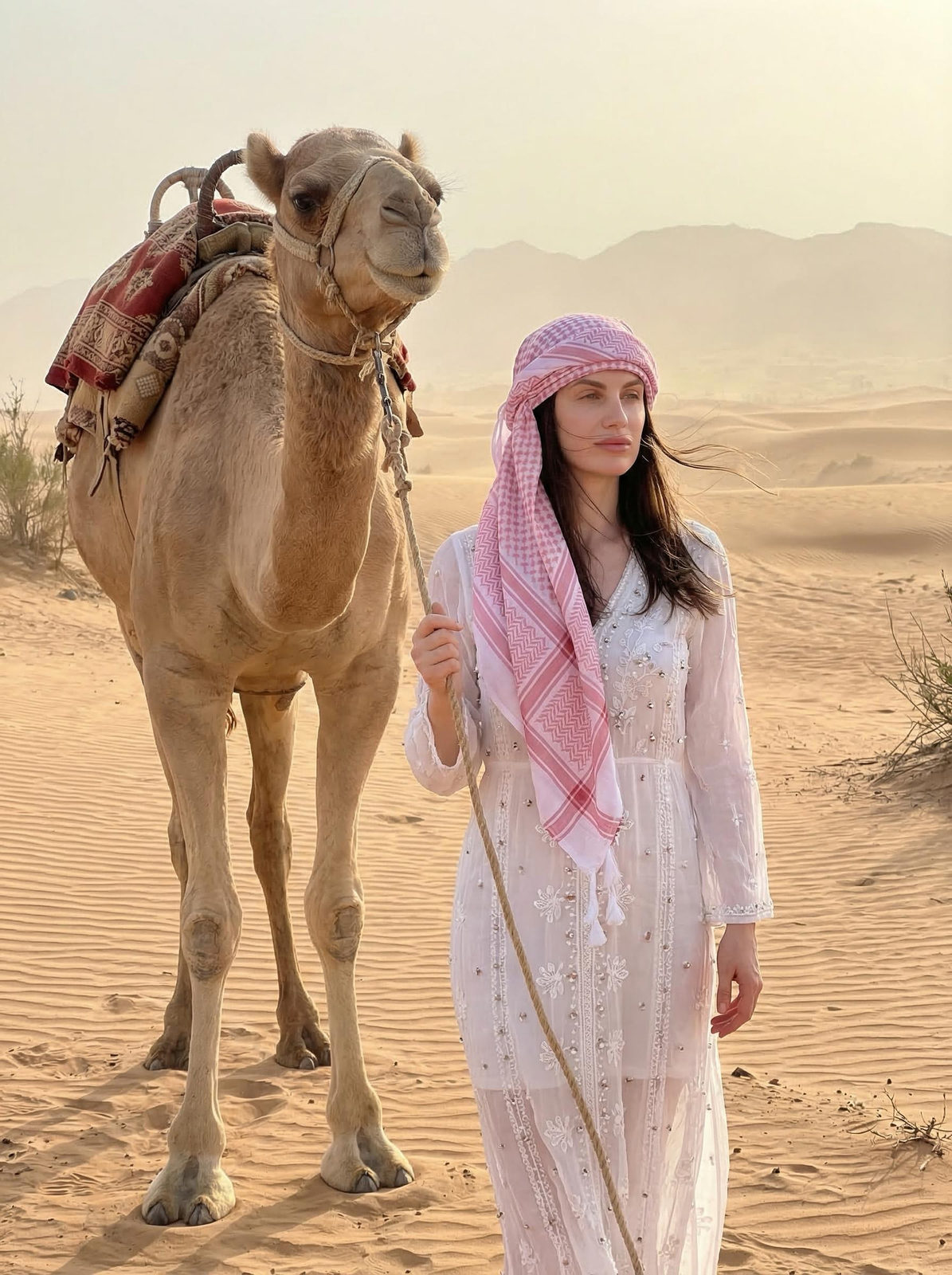 Desert Woman Soft Light Flowing Keffiyeh