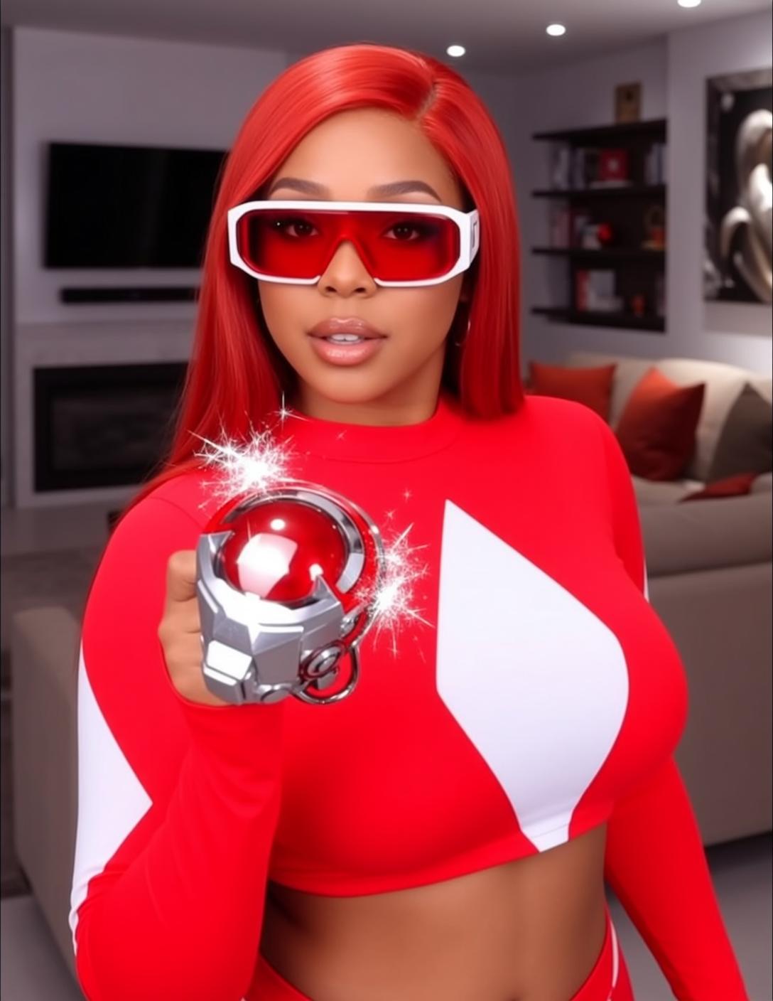 Red Costume Living Room Pose reference photo