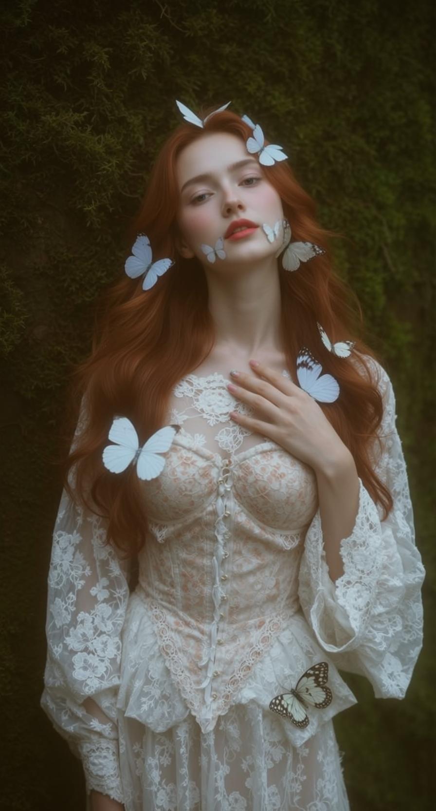 White Lace Butterflies Garden Scene reference photo