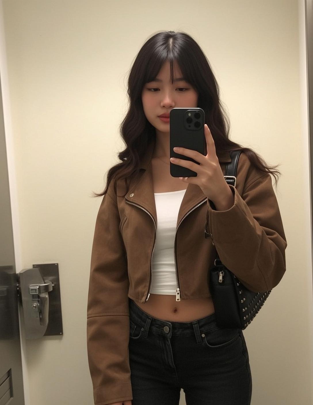 Acubi Standing Facing Holding Black Smartphone Her reference photo