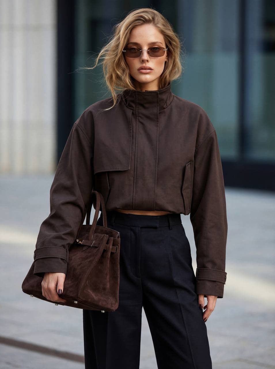 Chic Woman Dark Brown Trench Suede Bag