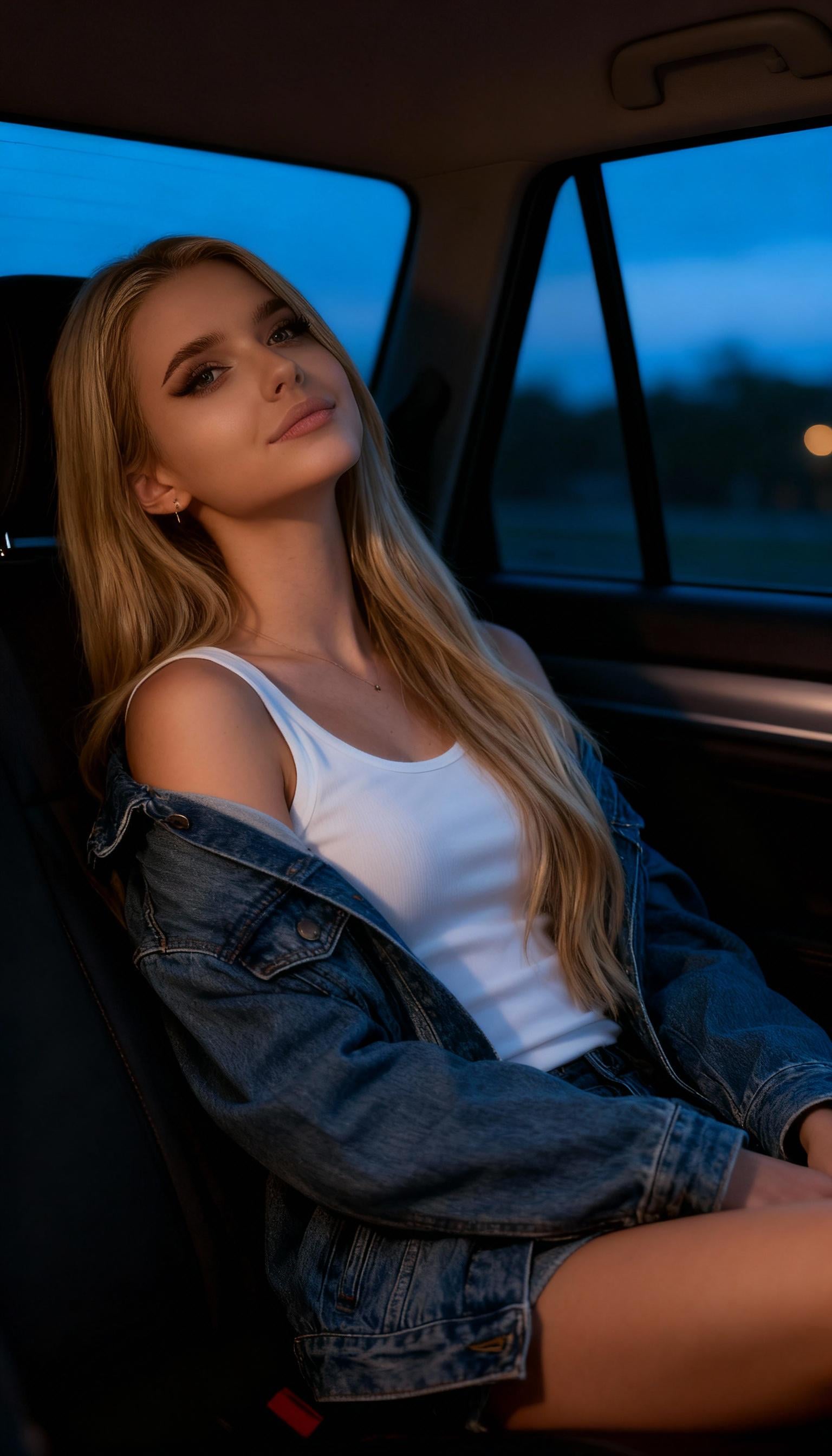 Denim Jacket In Car At Dusk reference photo