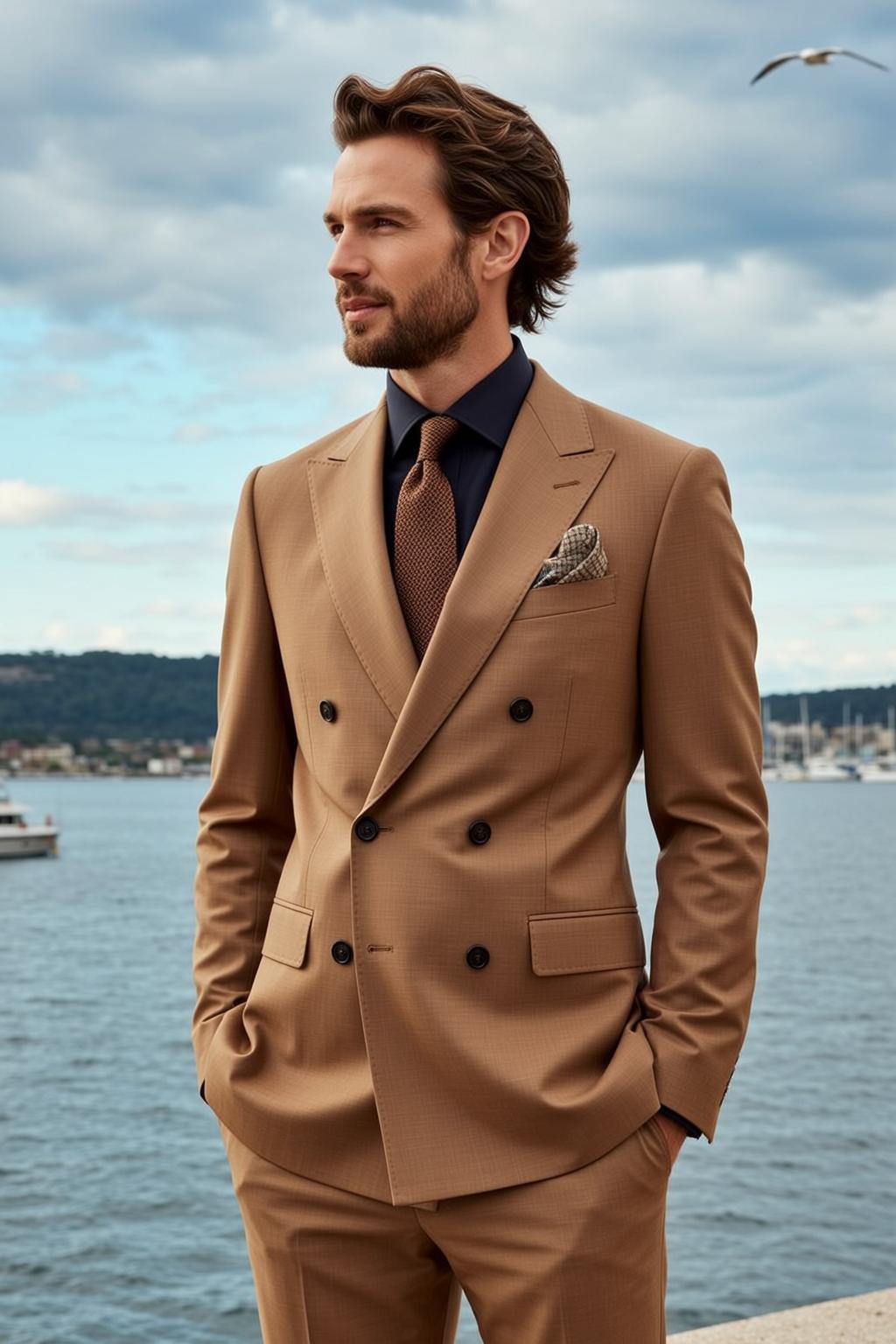 Tan Suit Waterside Portrait reference photo