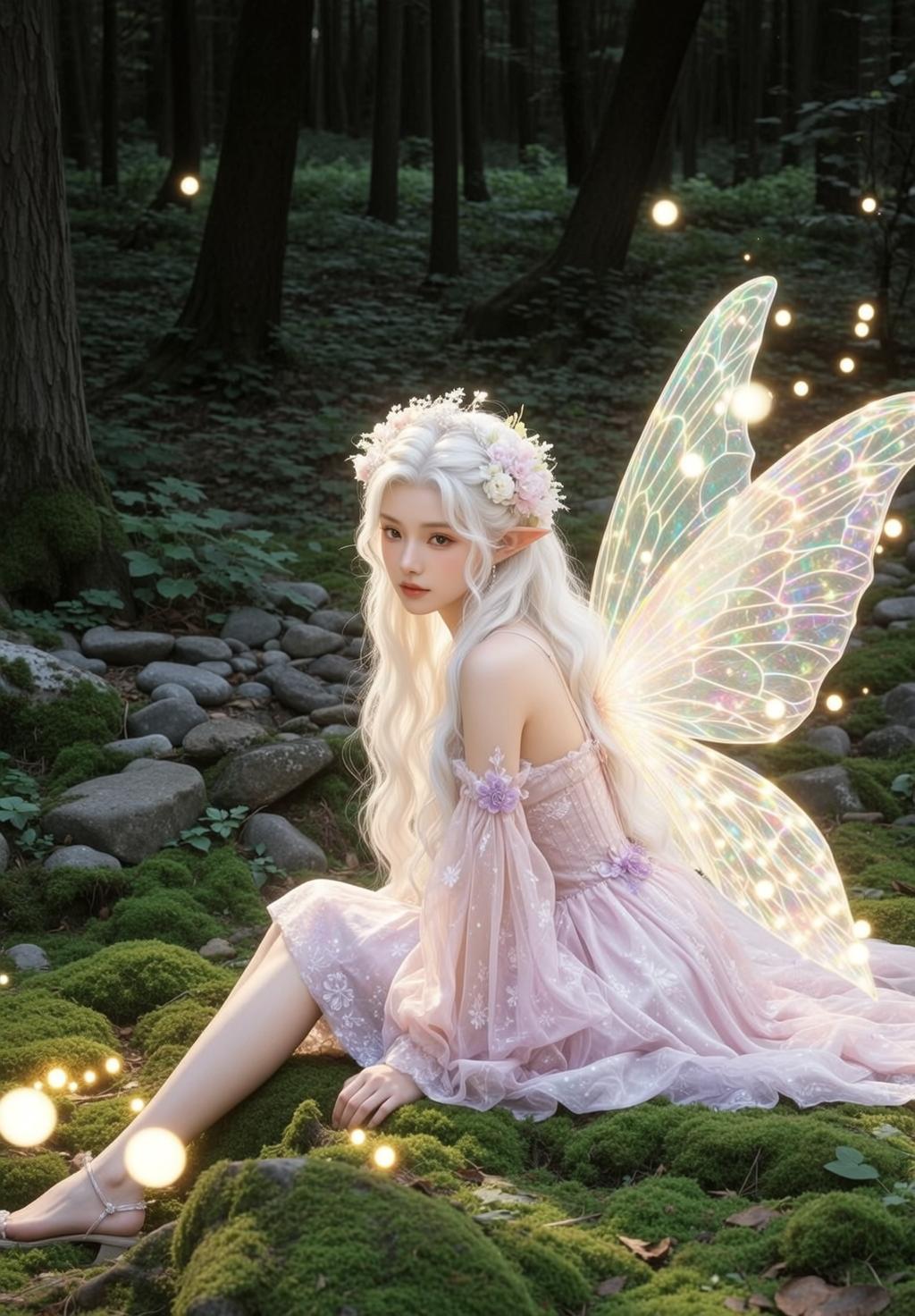 Fairycore Young Pointed Ears Long Wavy Platinum reference photo