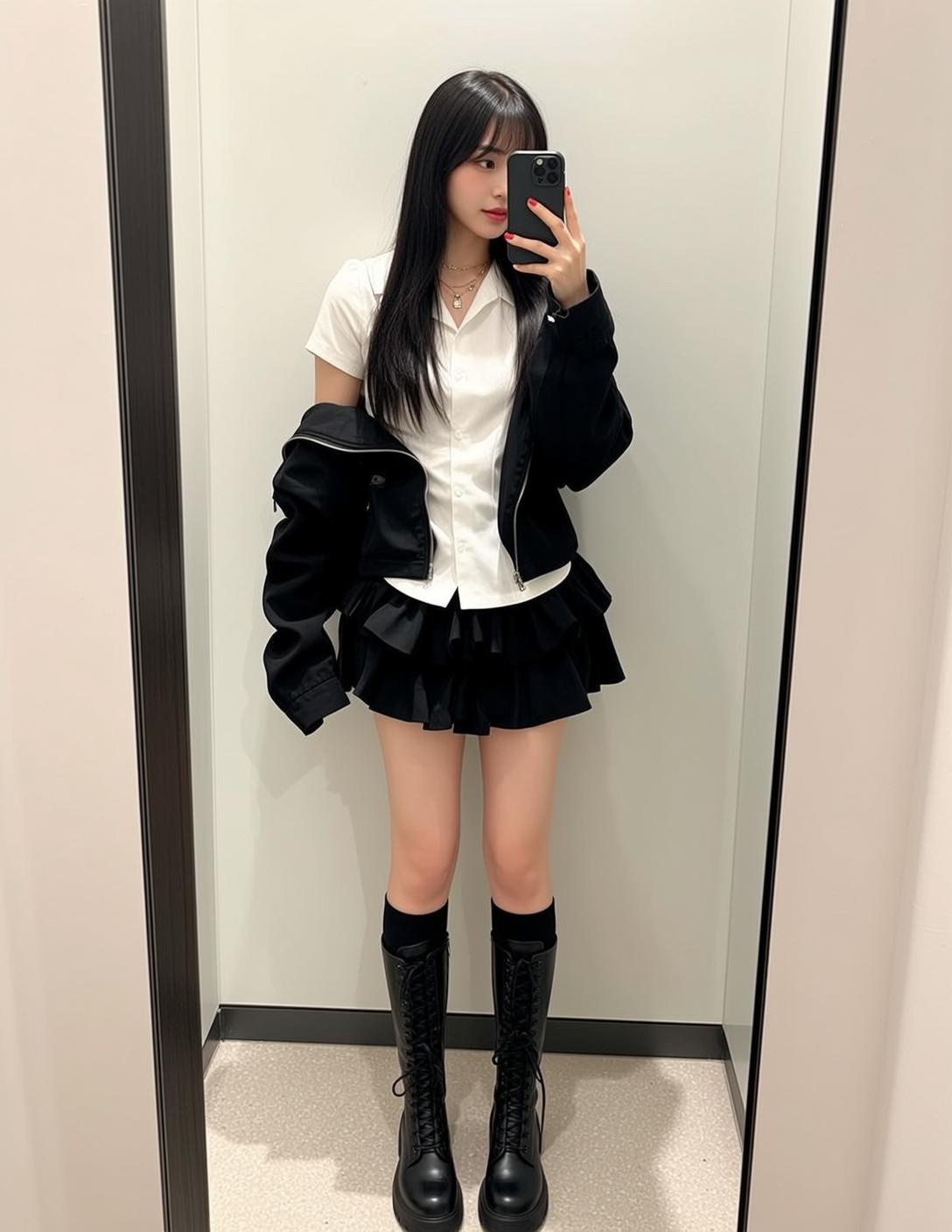 Bomber Jacket Ruffle Skirt Look reference photo