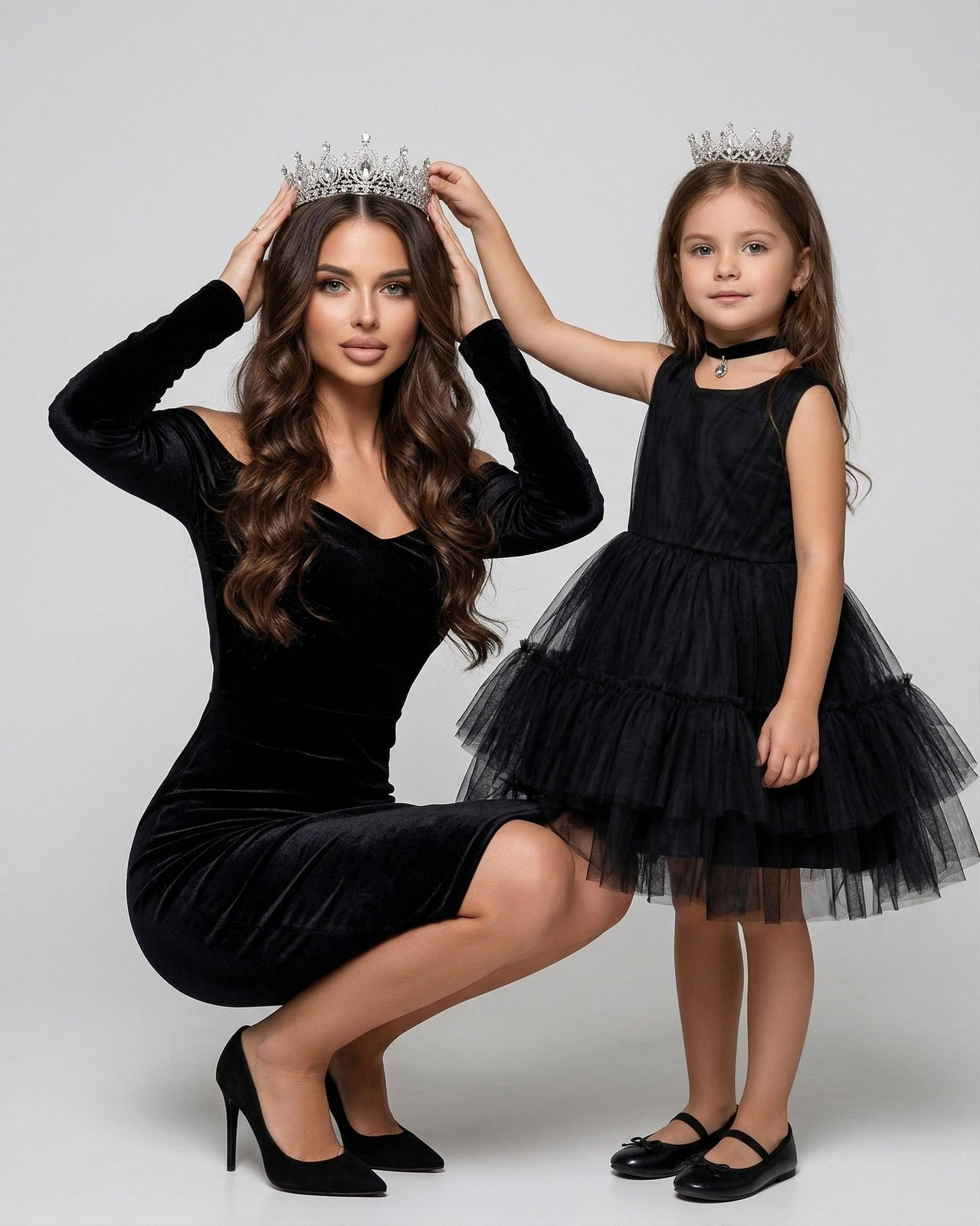 Child Black Dresses Silver Crowns Studio