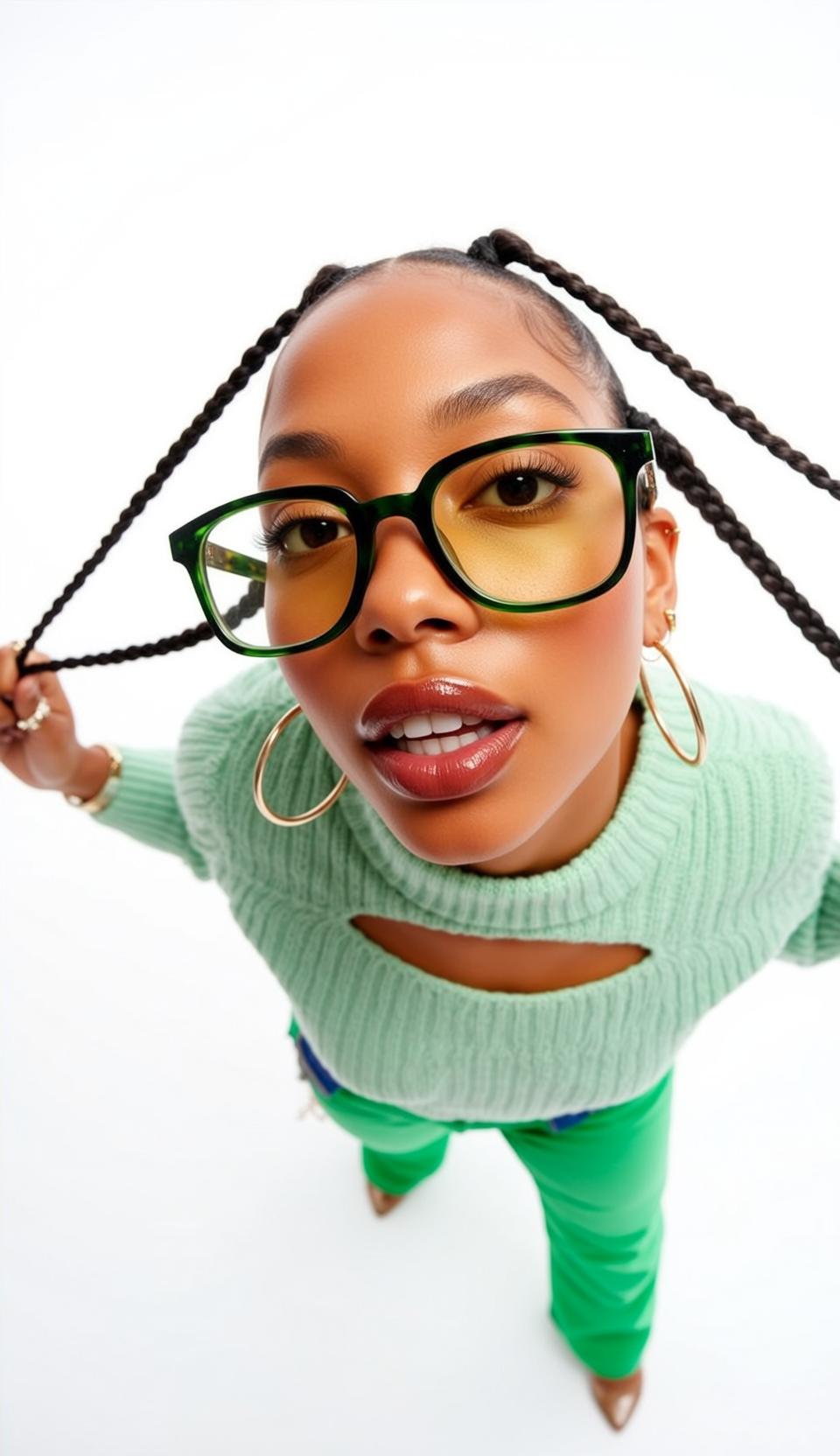 Green Sweater Braids Studio Look reference photo