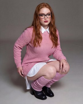 Mauve Lipstick Pink Sweater Gray Studio Pose