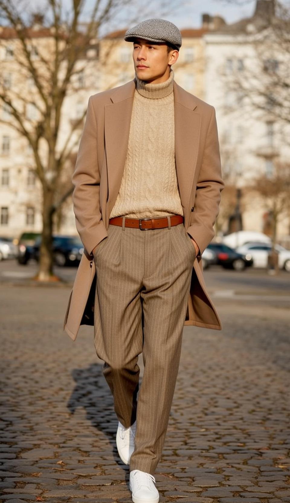 Young Short Dark Light Beige Cable-knit Turtleneck reference photo