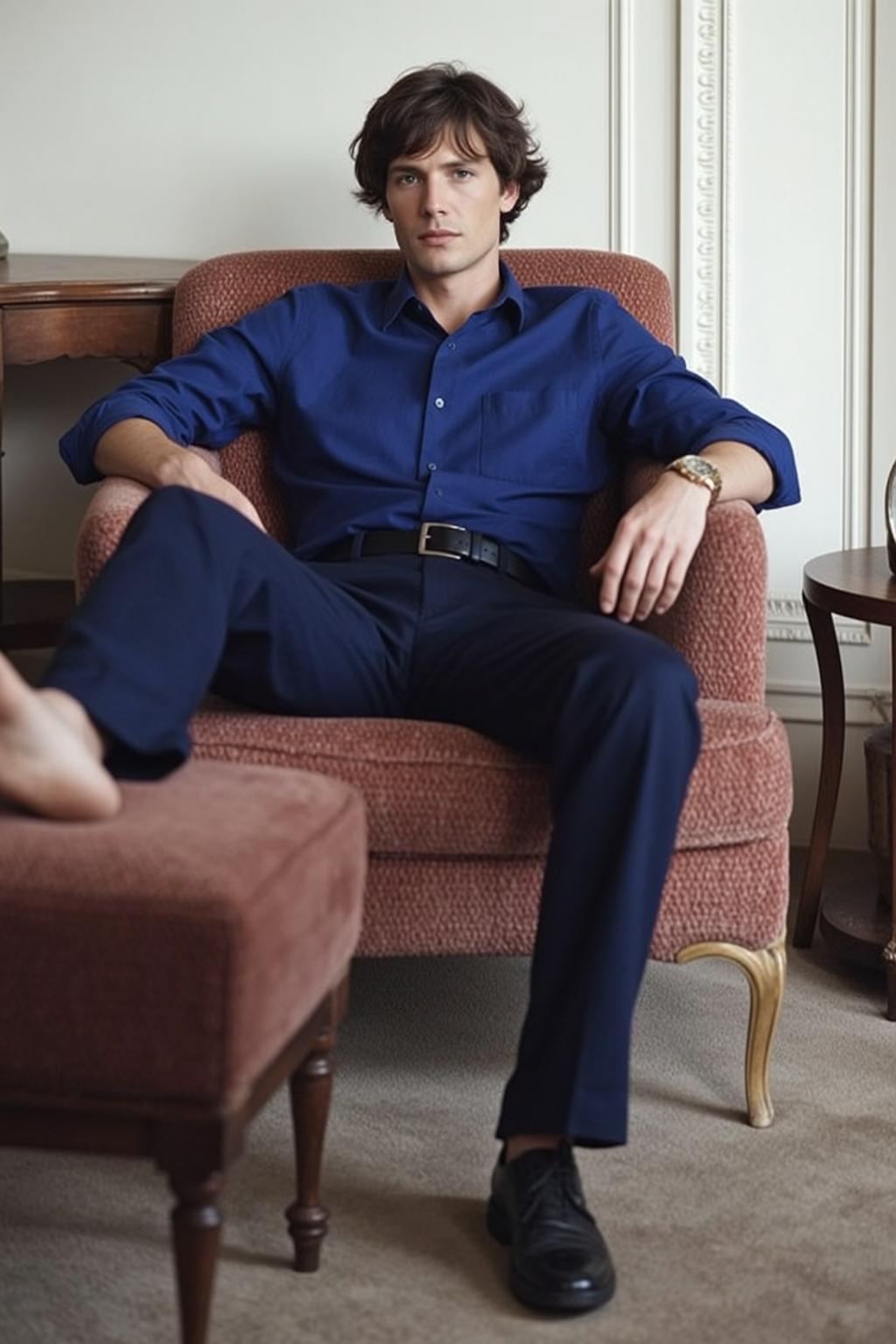 Blue Shirt Living Room Editorial reference photo