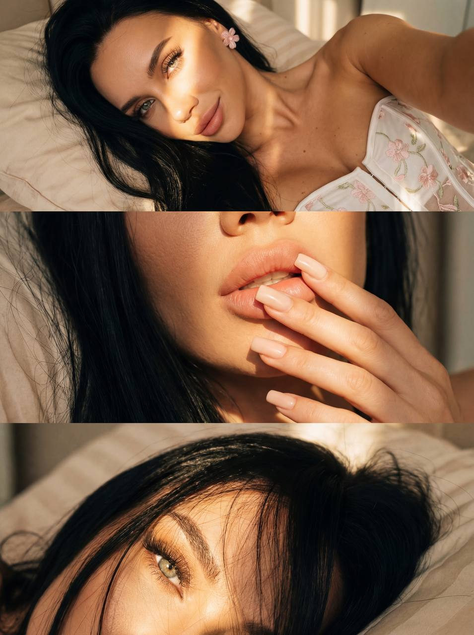 Golden Hour Woman Triptych Realistic